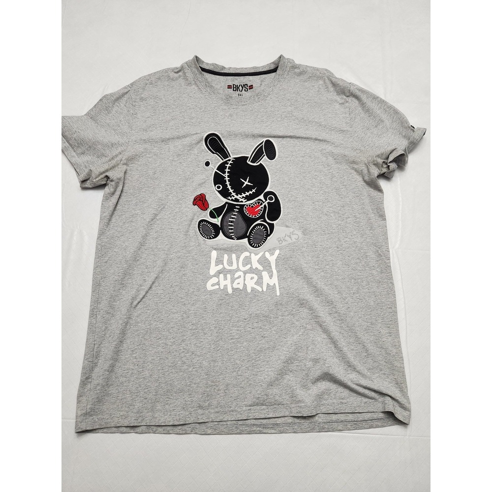 BKYS Lucky Charm Shirt Mens 3XL Gray Bunny Graphic Tee Streetwear Cotton